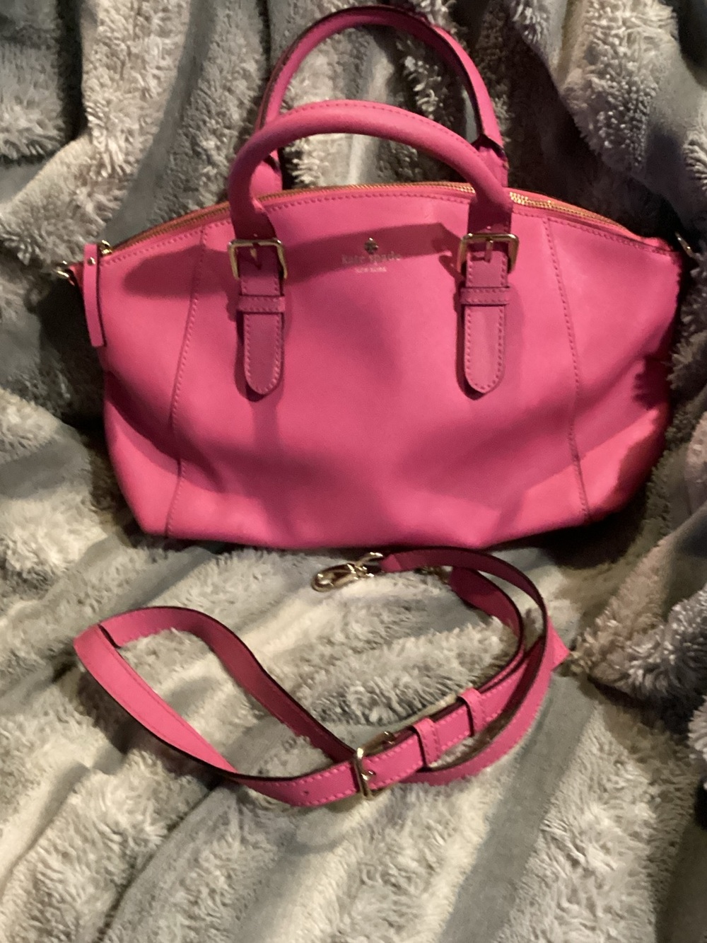 kate spade Hot Pink Leather Dome Satchel with Detachable Strap